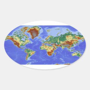 Pegatina Ovalada Mapa internacional de la geografía mundial