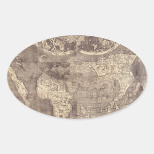 Pegatina Ovalada Mapa mundial de Martin Waldseemuller de 1507