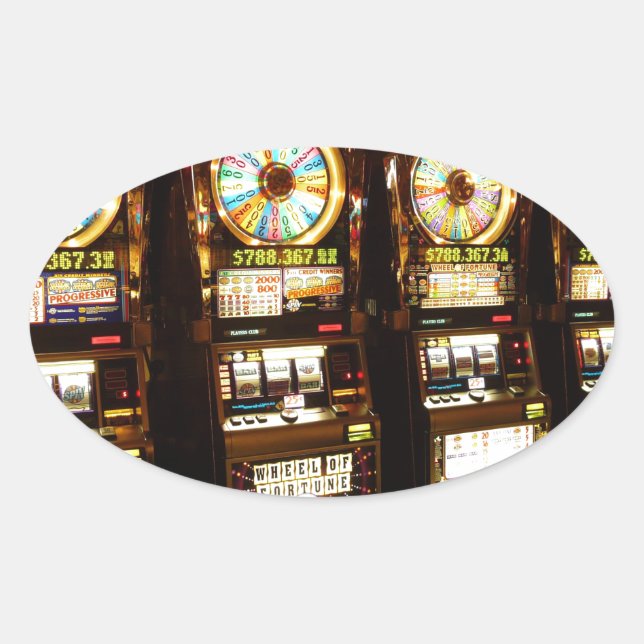 Pegatina Ovalada Máquina de juegos de azar Un Bandido Armado Dinero (Anverso)