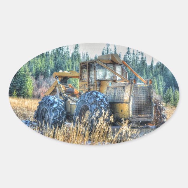 Pegatina Ovalada Maquinaria agrícola, Tractor, Alojamiento, Vehícul (Anverso)