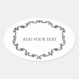 Pegatina Ovalada Marco Antiguo Ornamentado Añade tu Texto