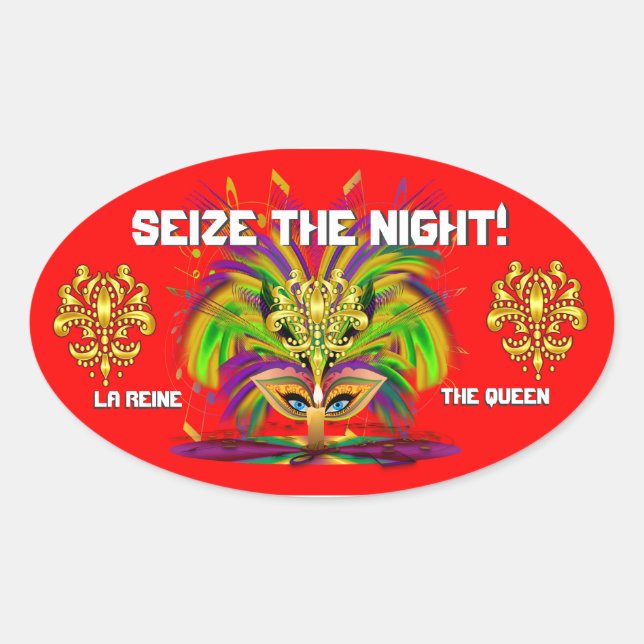 Pegatina Ovalada Mardi Gras Queen View Notes (Anverso)