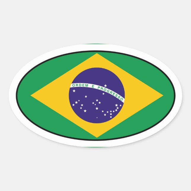Pegatina Ovalada Margen Oval de la bandera de Brasil (Anverso)