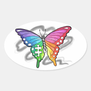 Pegatina Ovalada Mariposa arcoiris
