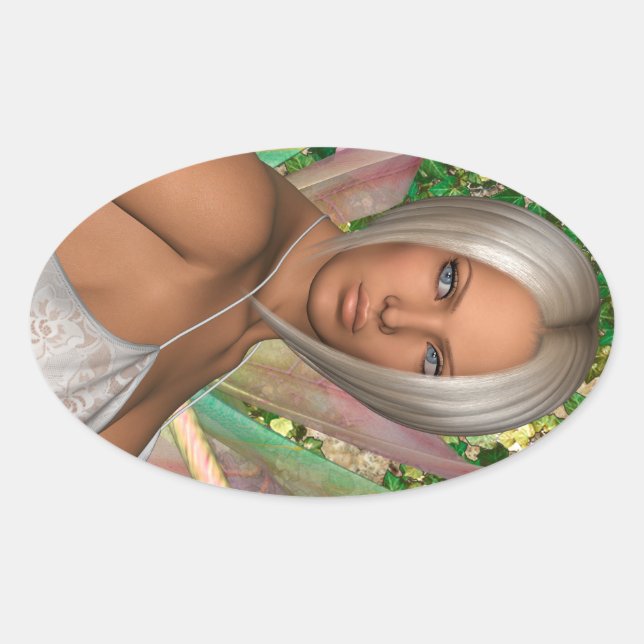 Pegatina Ovalada Mariposa de hadas (Anverso)