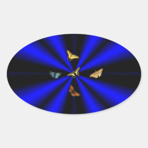 Pegatina Ovalada Mariposa en arco iris negro y azul
