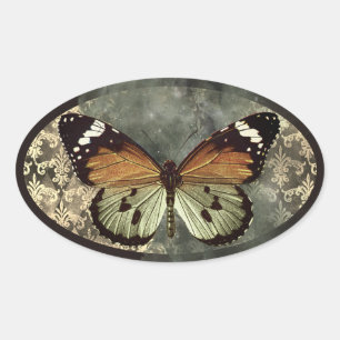Pegatina Ovalada Mariposa Vintage Gótica 