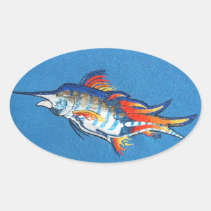 Pegatina Ovalada Marlin Flaming