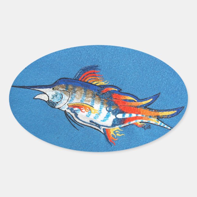 Pegatina Ovalada Marlin Flaming (Anverso)