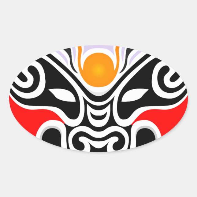 Pegatina Ovalada Máscara de dragón tribal (Anverso)
