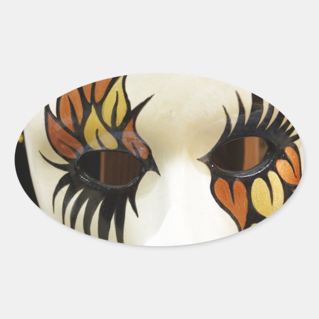 Pegatina Ovalada Máscara joven de carnaval cerámico (Anverso)