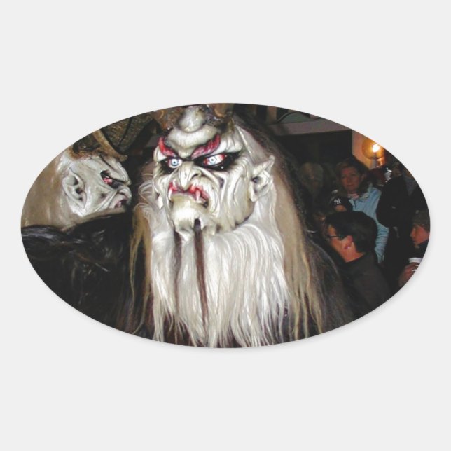 Pegatina Ovalada Máscara malvada del diablo japonés de cuernos (Anverso)