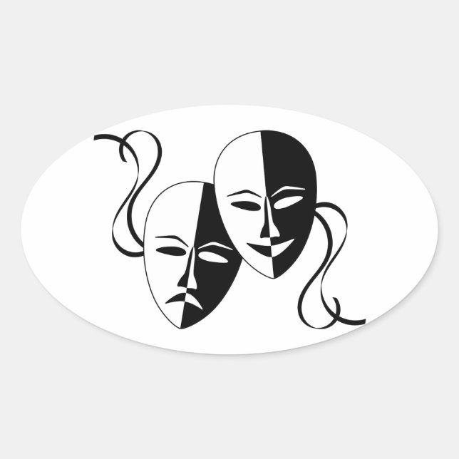 Pegatina Ovalada Máscaras/caras de teatro de comedia y tragedia (Anverso)