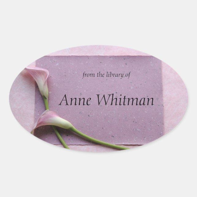 Pegatina Ovalada Matrícula rosa de lirios de calila (Anverso)