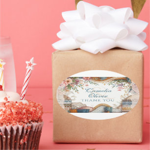 Pegatina Ovalada Matrimonio Maximalista Favor Regalo Vintage Floral