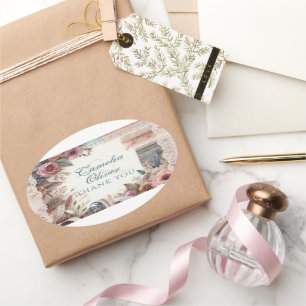 Pegatina Ovalada Matrimonio Maximalista Favor Regalo Vintage Floral