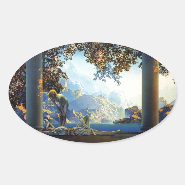 Pegatina Ovalada Maxfield Parrish Daybreak (Anverso)