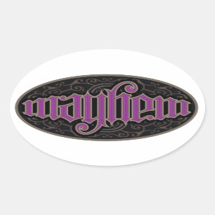 Pegatina Ovalada Mayhem Ambigram Stickers