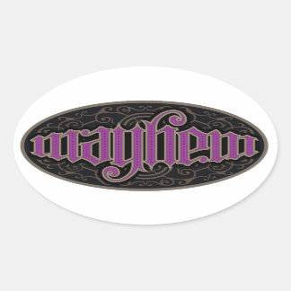 Pegatina Ovalada Mayhem Ambigram Stickers