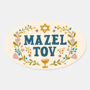 Pegatina Ovalada MAZEL TOV BAR BAT MITZVAH Costumbre judía personal