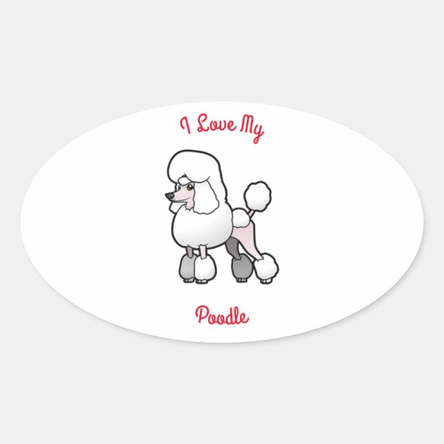 Pegatina Ovalada Me encanta mi caniche (Anverso)