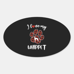 Pegatina Ovalada Me encanta mi Whippet Valentine Dog Lover T-Shirt
