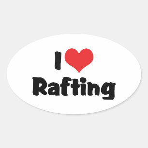 Pegatina Ovalada Me encanta rafting con corazón - Amante del raftin