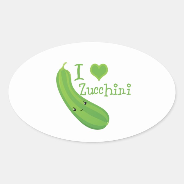 Pegatina Ovalada Me encanta Zucchini Sonriendo Kawaii Zucchini (Anverso)