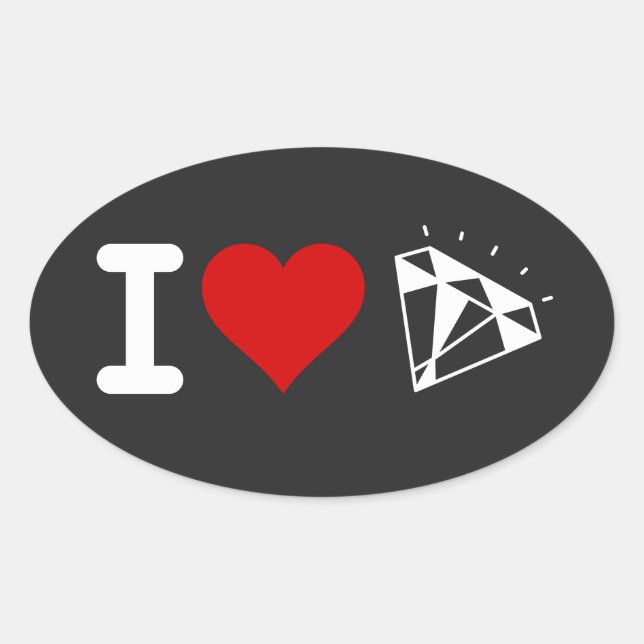 Pegatina Ovalada ME ENCANTAN LOS GEMAS DE CORAZÓN Cristales Colecto (Anverso)