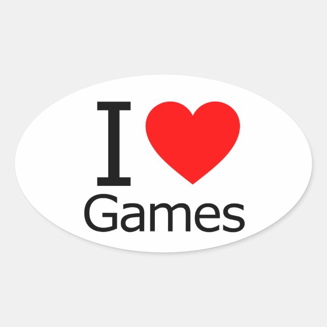 Pegatina Ovalada Me encantan los juegos (Anverso)