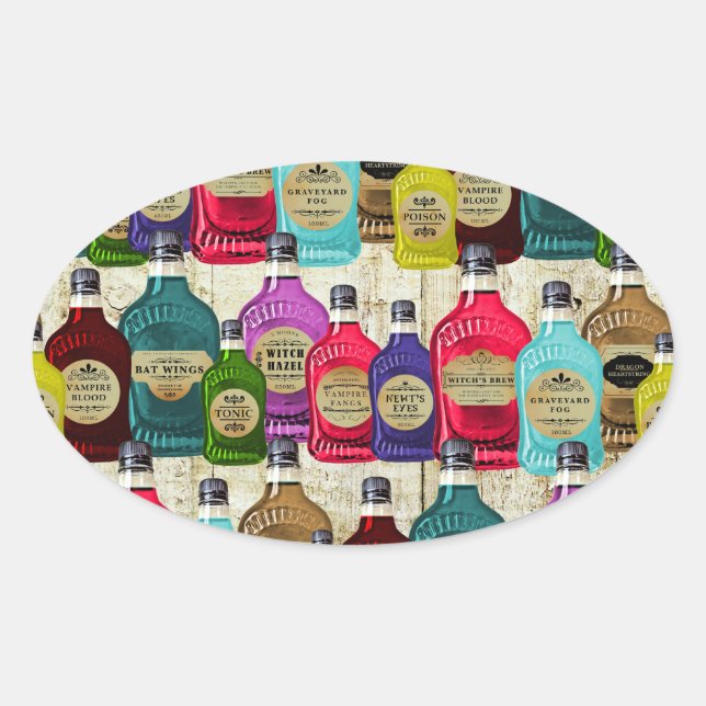 Pegatina Ovalada Médicas de bruja Poción mágica Botella Tónica Apot (Anverso)