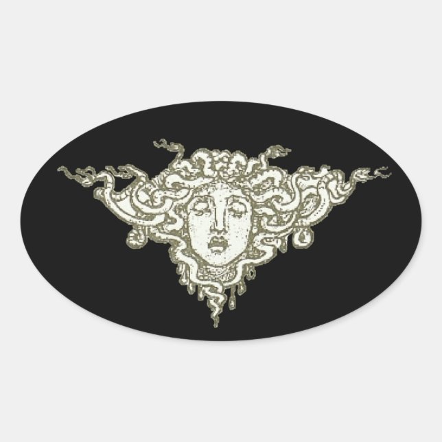 Pegatina Ovalada Medusa por Walter Crane (Anverso)