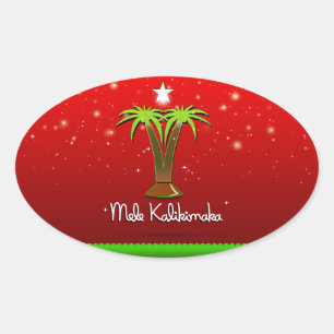 Pegatina Ovalada Mele Kalikimaka Palm Tree para Navidad