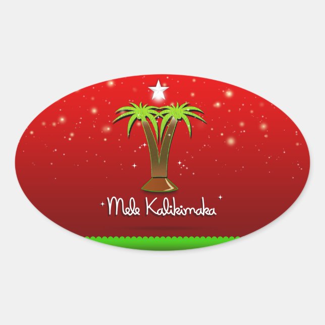 Pegatina Ovalada Mele Kalikimaka Palm Tree para Navidad (Anverso)
