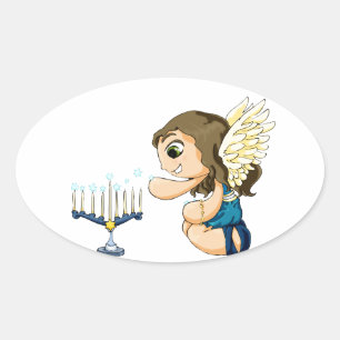 Pegatina Ovalada Menorah Angel