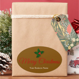 Pegatina Ovalada Mensaje de Navidad Alegre Estiloso Festivo Óvalo
