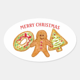 Pegatina Ovalada Merry Christmas Cookies Stickers