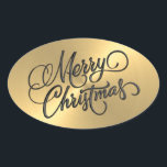 Pegatina Ovalada Merry Christmas Gold Grabado en relieve look<br><div class="desc">Artículos con temática navideña diseñados por Umua. Impreso y enviado por Zazzle o sus afiliados.</div>