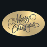 Pegatina Ovalada Merry Christmas Gold Grabado en relieve look<br><div class="desc">Artículos con temática navideña diseñados por Umua. Impreso y enviado por Zazzle o sus afiliados.</div>