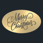 Pegatina Ovalada Merry Christmas Gold Grabado en relieve look<br><div class="desc">Artículos con temática navideña diseñados por Umua. Impreso y enviado por Zazzle o sus afiliados.</div>