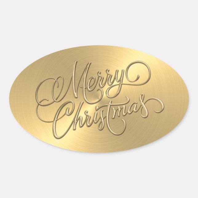 Pegatina Ovalada Merry Christmas Gold Grabado en relieve look (Anverso)