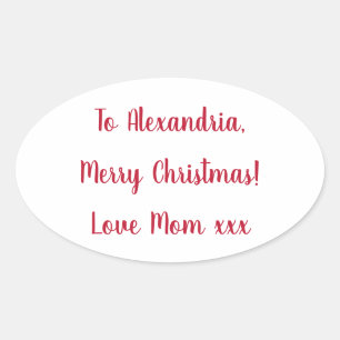 Pegatina Ovalada Merry Christmas minimalista de Mamá Rojo y Blanco
