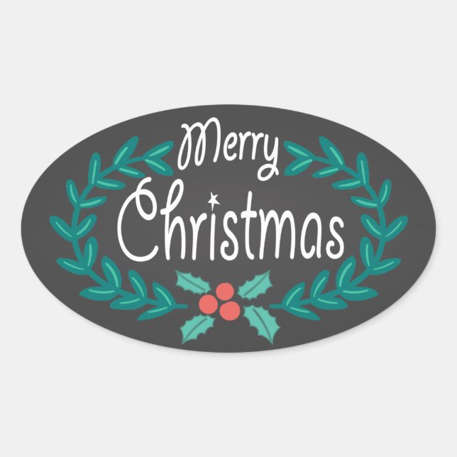 PEGATINA OVALADA MERRY CHRISTMAS WREATH CHALKBOARD PEGATINAS (Anverso)