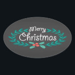 PEGATINA OVALADA MERRY CHRISTMAS WREATH CHALKBOARD PEGATINAS<br><div class="desc">FELIZ NAVIDAD: Brillantes y alegres y extravagantes calcomanías de estilo oval estilo chalé navideñas con tipografía casual dibujada a mano y colorida corona floral de hongo y laurel. El diseño familiar es ideal para niños, profesores y adultos jóvenes de corazón. También puede utilizarse como sellos para sobres decorativos o etiquetas...</div>