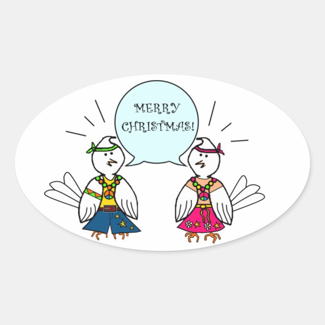 Pegatina Ovalada Merry Hippie Navidades (Anverso)