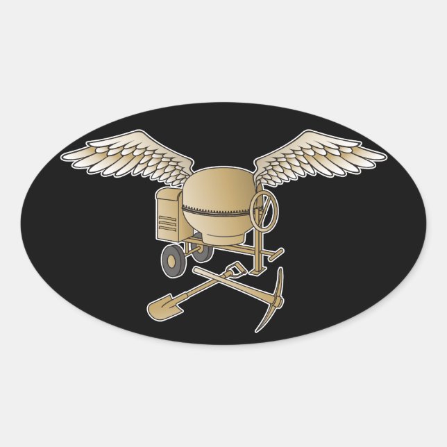 Pegatina Ovalada Mezclador de hormigón beige (Anverso)