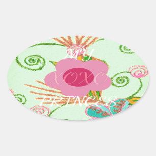 Pegatina Ovalada Mi diseño de impresión de arte floral XOXO Little 