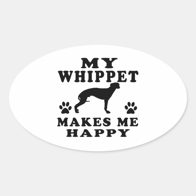 Pegatina Ovalada Mi Whippet Me Hace Feliz (Anverso)