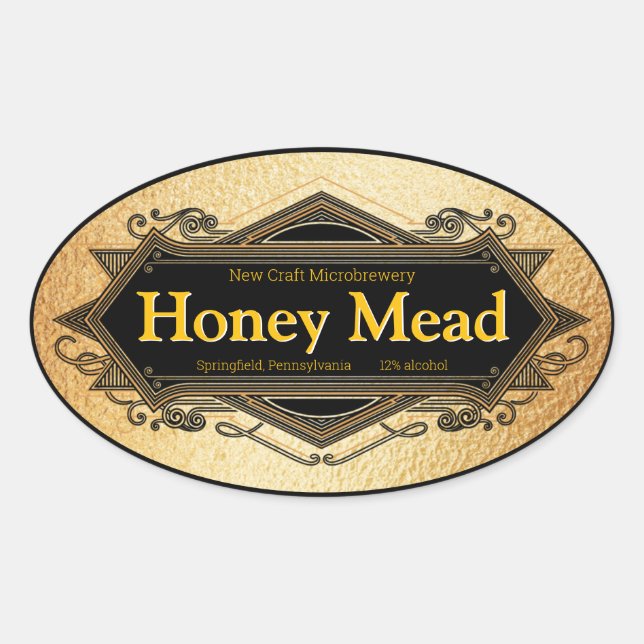 Pegatina Ovalada Microcervecería dorada Honey Mead (Anverso)