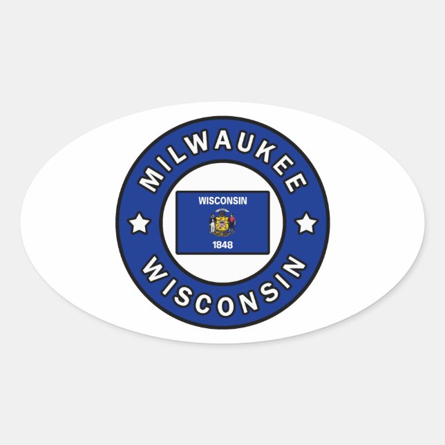 Pegatina Ovalada Milwaukee Wisconsin (Anverso)